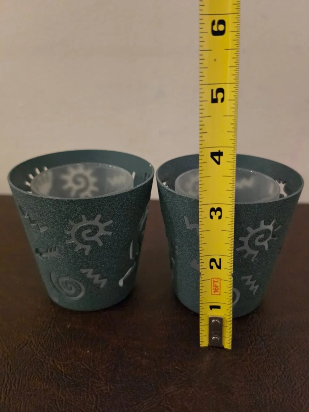 Set of 2- Party Lite Arizona Green Metal Native Candle Holders - Picture 4 of 4